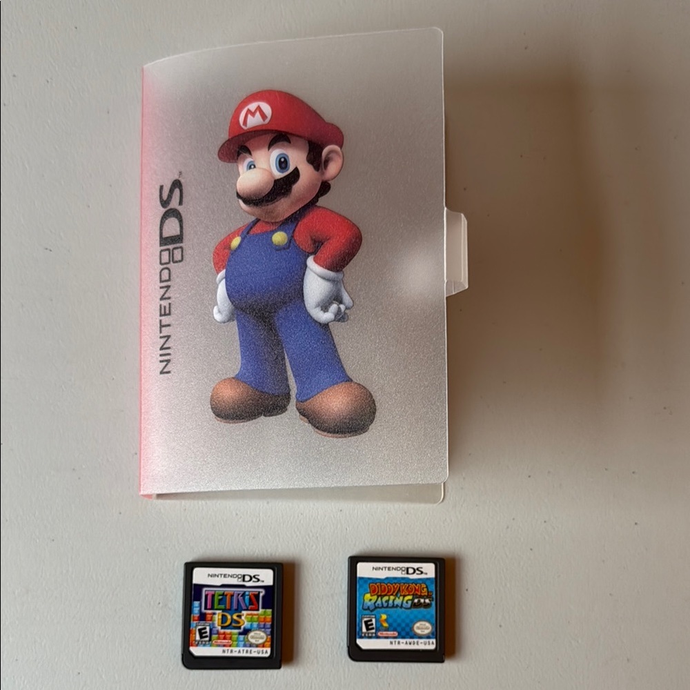 Tetris & Diddy Kong Racing Games with Nintendo DS Game Case with Mario Design